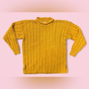 Mustard Cable Knit Roll Neck Sweater Chunky Cozy | Women’s Size L